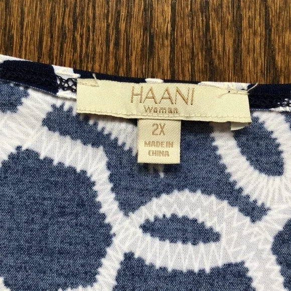 HAANI Navy & White Stitchwork Patterned V-Neck 3/4 Sleeve Stretch Midi Dress - Picture 5 of 7